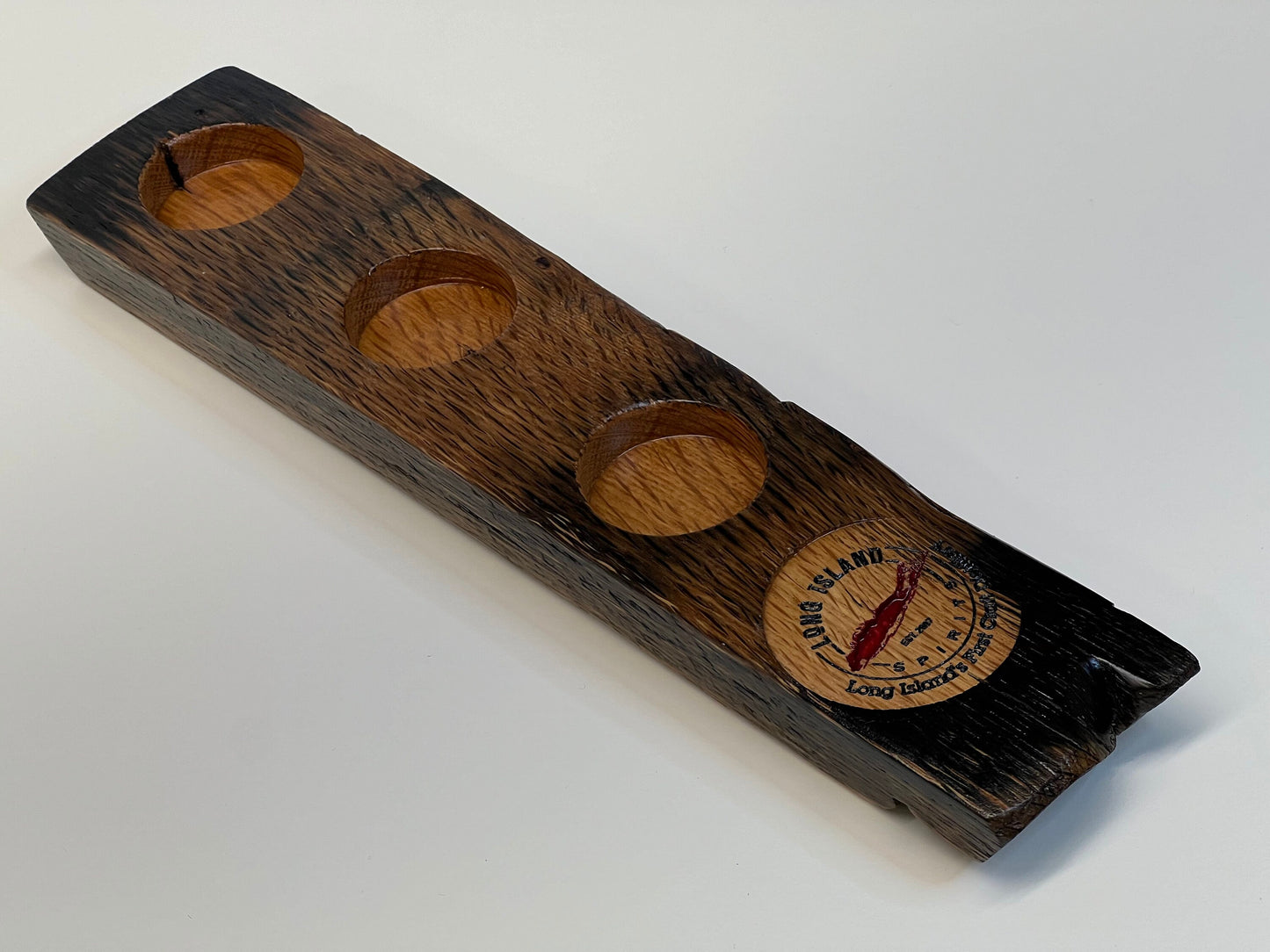 3 Shot Flight Board, whiskey stave flight board, custom logo
