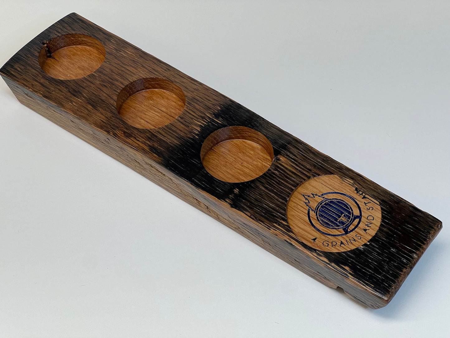 3 Shot Flight Board, whiskey stave flight board, custom logo