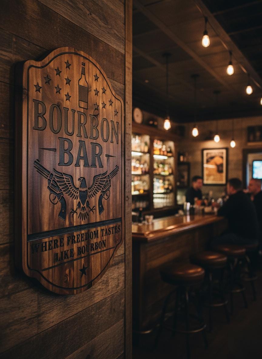 Patriotic Bourbon Bar sign, Wood, 16.5x10.75, Personalized