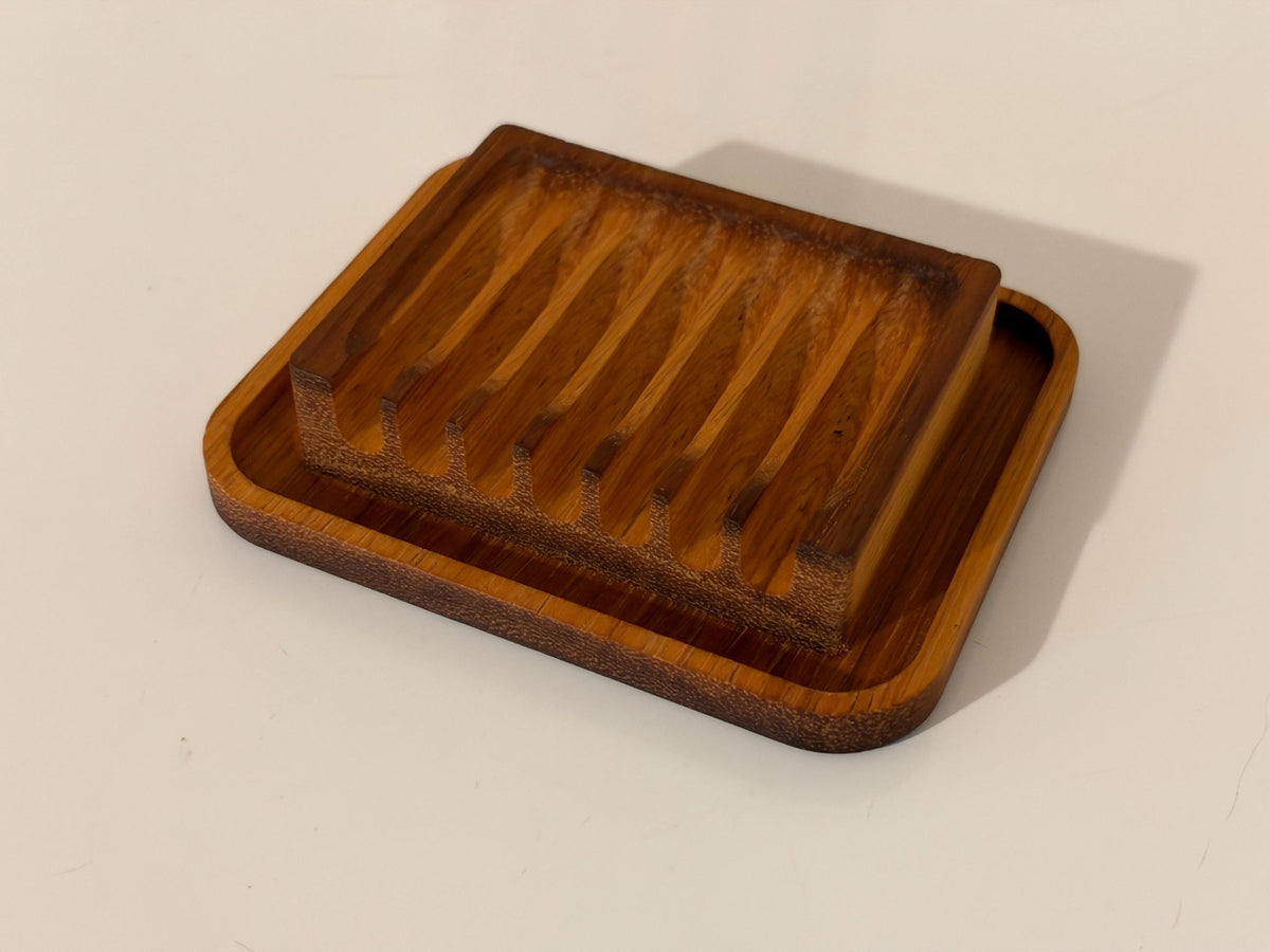 Natural Wood Soap Dish / Tray, African Teak (Iroko), self-draining