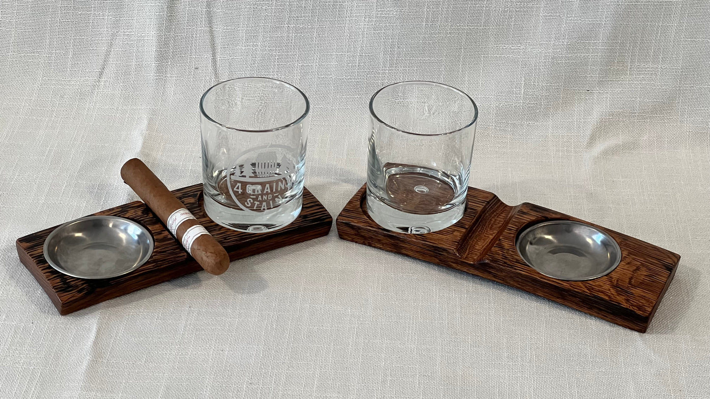 Bourbon Barrel Cigar Rest with Ashtray and Coaster / Whiskey Barrel Ashtray