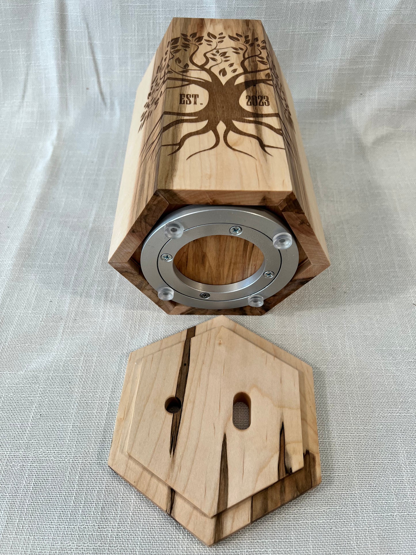 Hand-Made Ambrosia Maple Rotating Magnetic Knife Block, includes Free Personalization