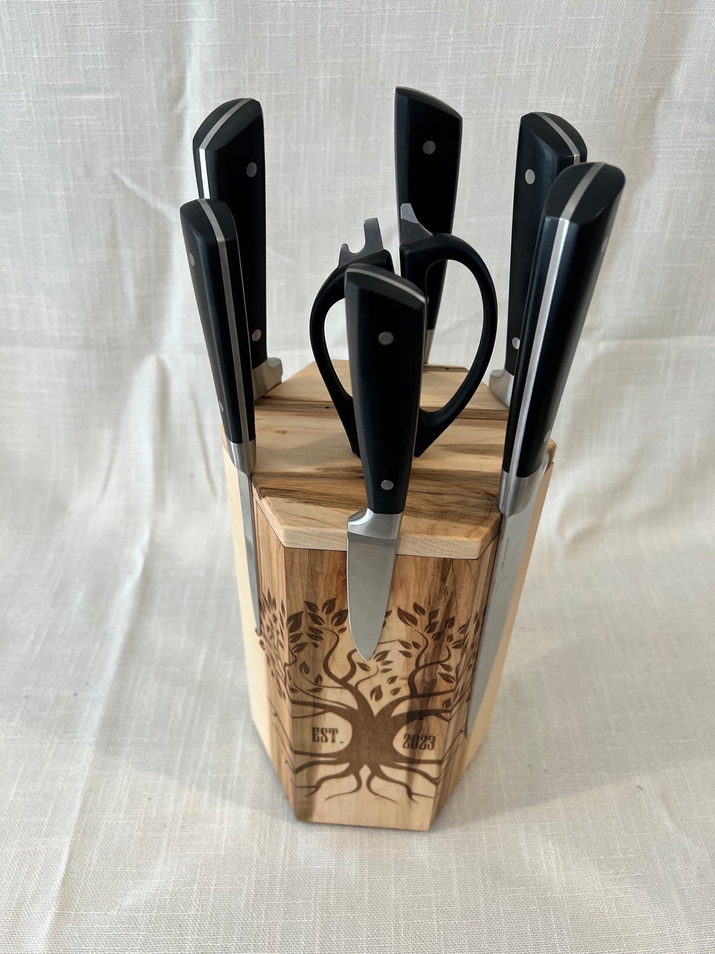 Hand-Made Ambrosia Maple Rotating Magnetic Knife Block, includes Free Personalization