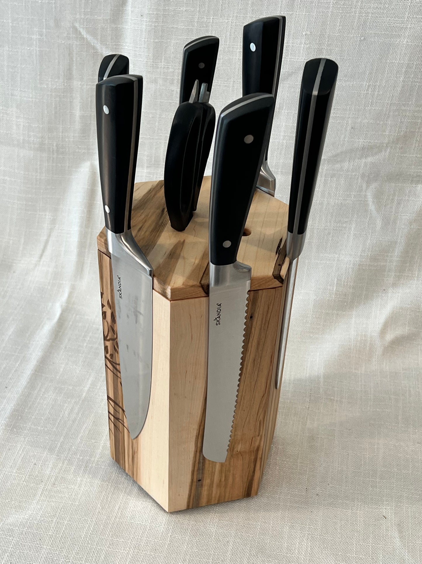 Hand-Made Ambrosia Maple Rotating Magnetic Knife Block, includes Free Personalization