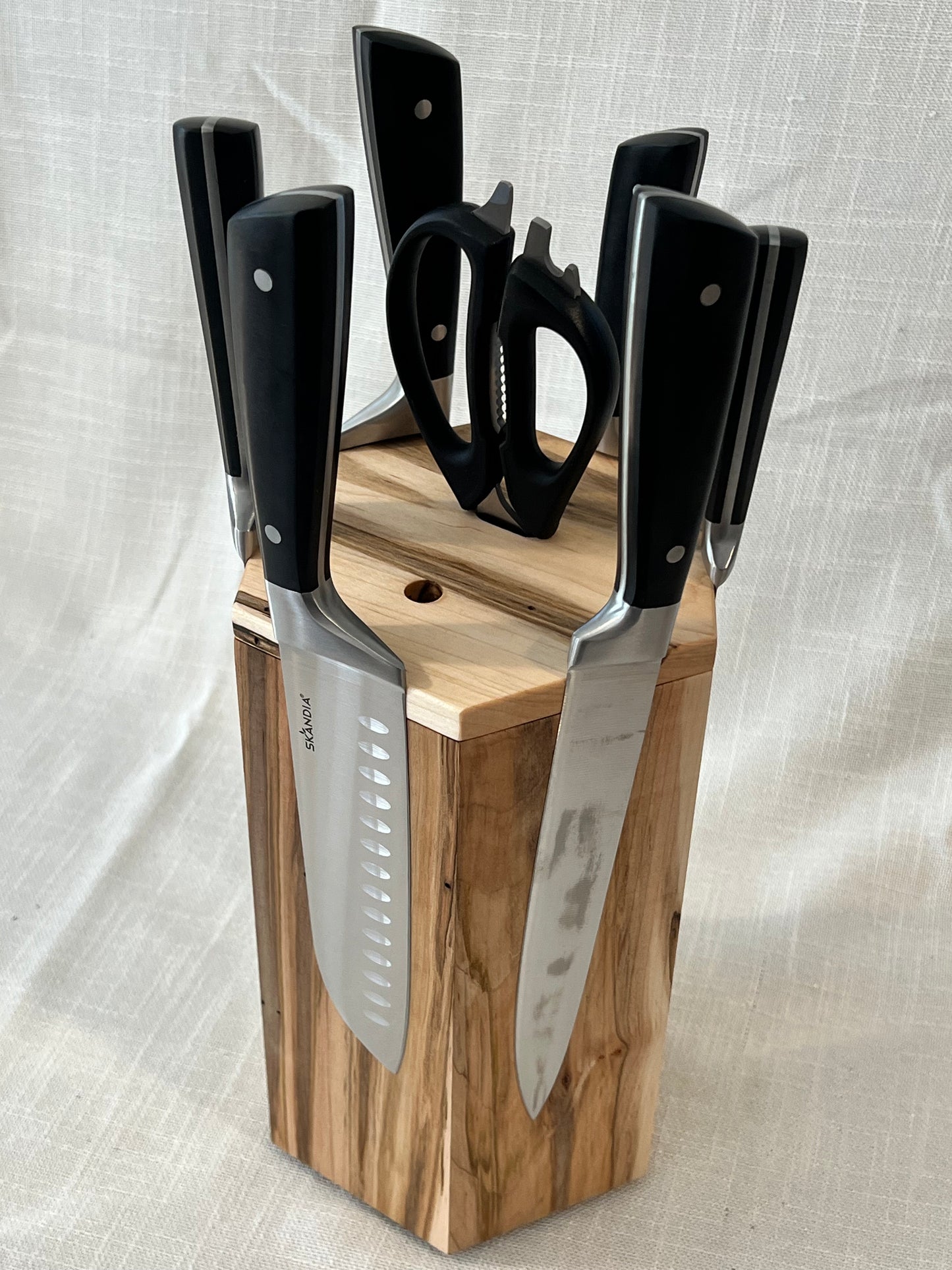 Hand-Made Ambrosia Maple Rotating Magnetic Knife Block, includes Free Personalization