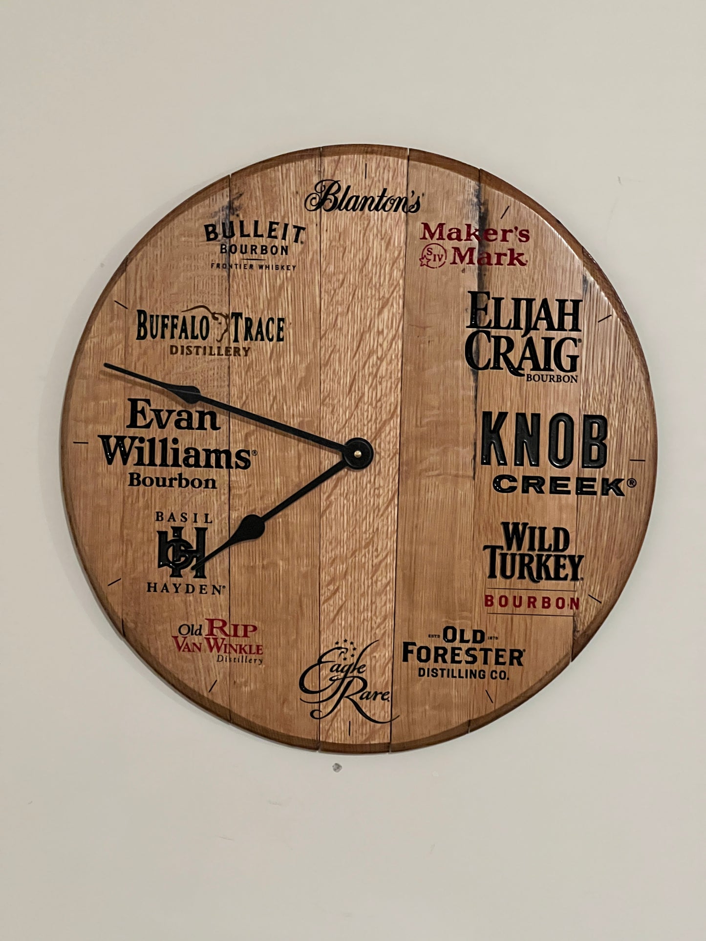 NEW !! Bourbon Barrel Top Wall Clock | 12 Bourbon Brands or Custom