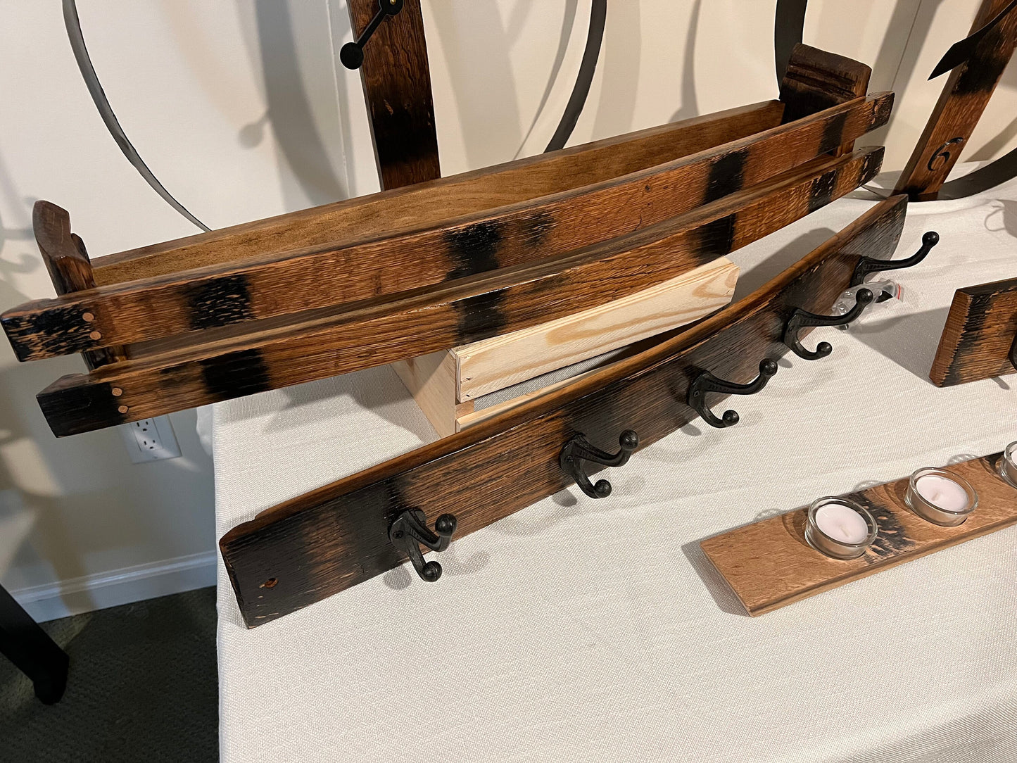 Bourbon Barrel Stave Coat Rack, 35in, Black coat hooks