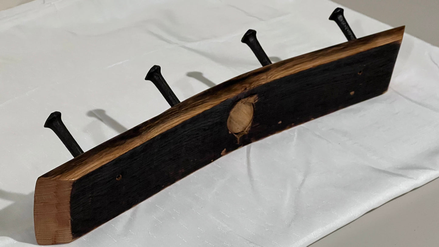 Whiskey / Bourbon Barrel Stave Coat Rack, 24in with bung