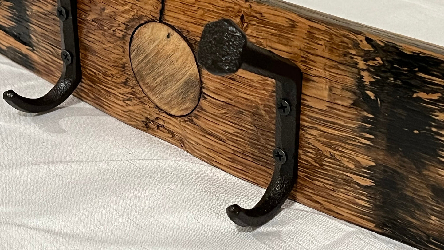 Whiskey / Bourbon Barrel Stave Coat Rack, 24in with bung