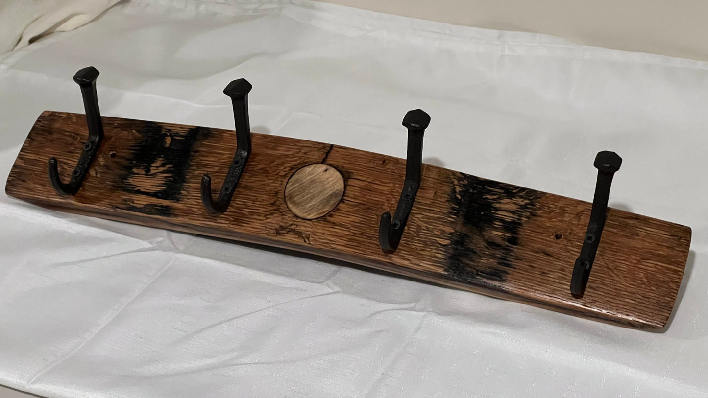 Whiskey / Bourbon Barrel Stave Coat Rack, 24in with bung
