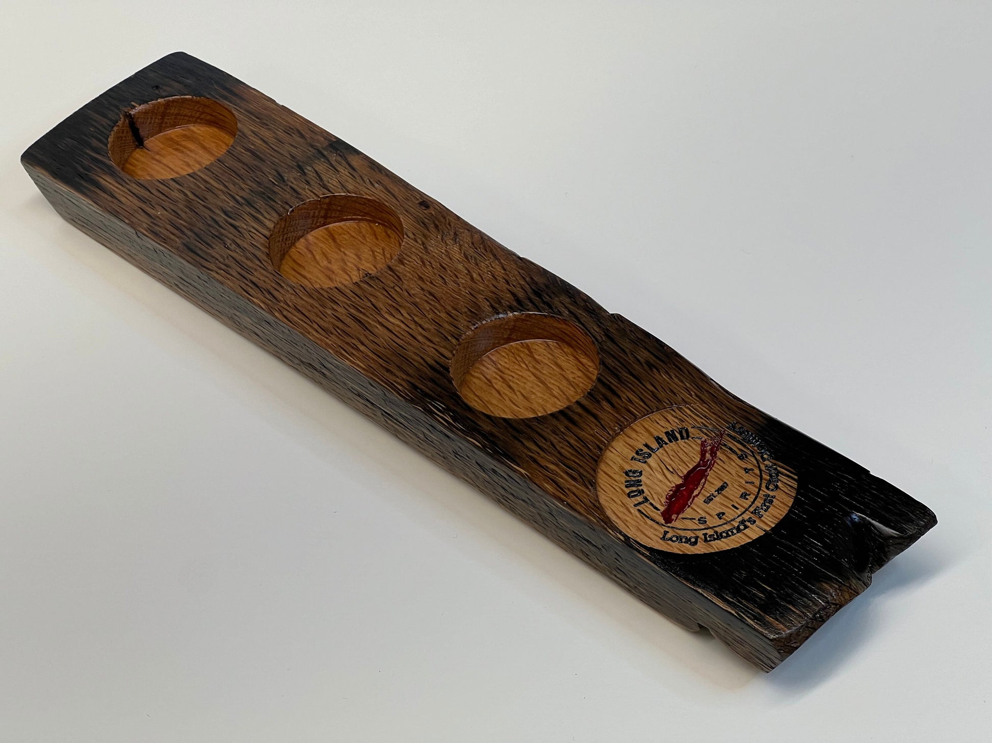 3 Shot Flight Board, whiskey stave flight board, custom logo