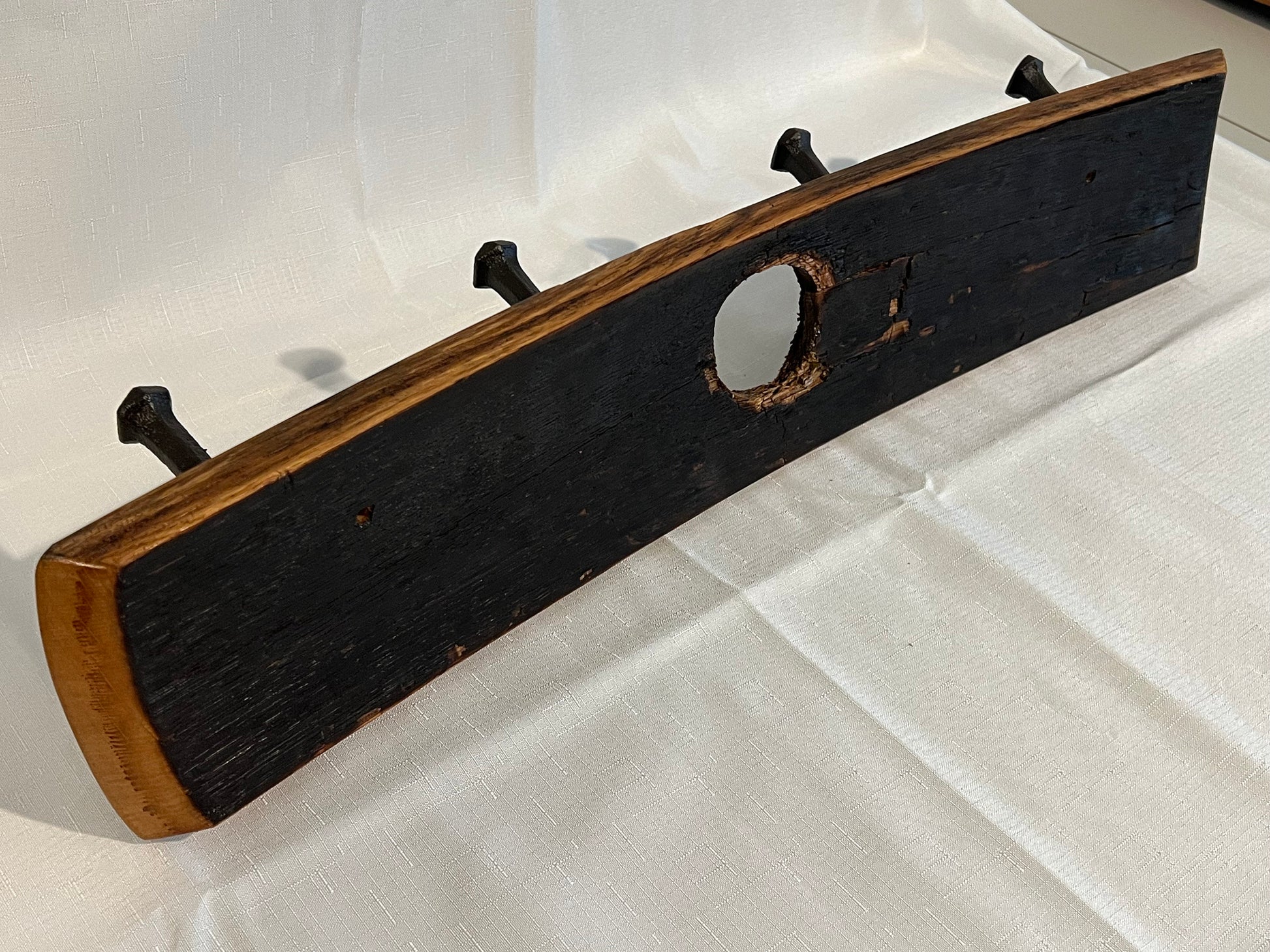 Coat rack, whiskey stave, whiskey barrel, coat hooks