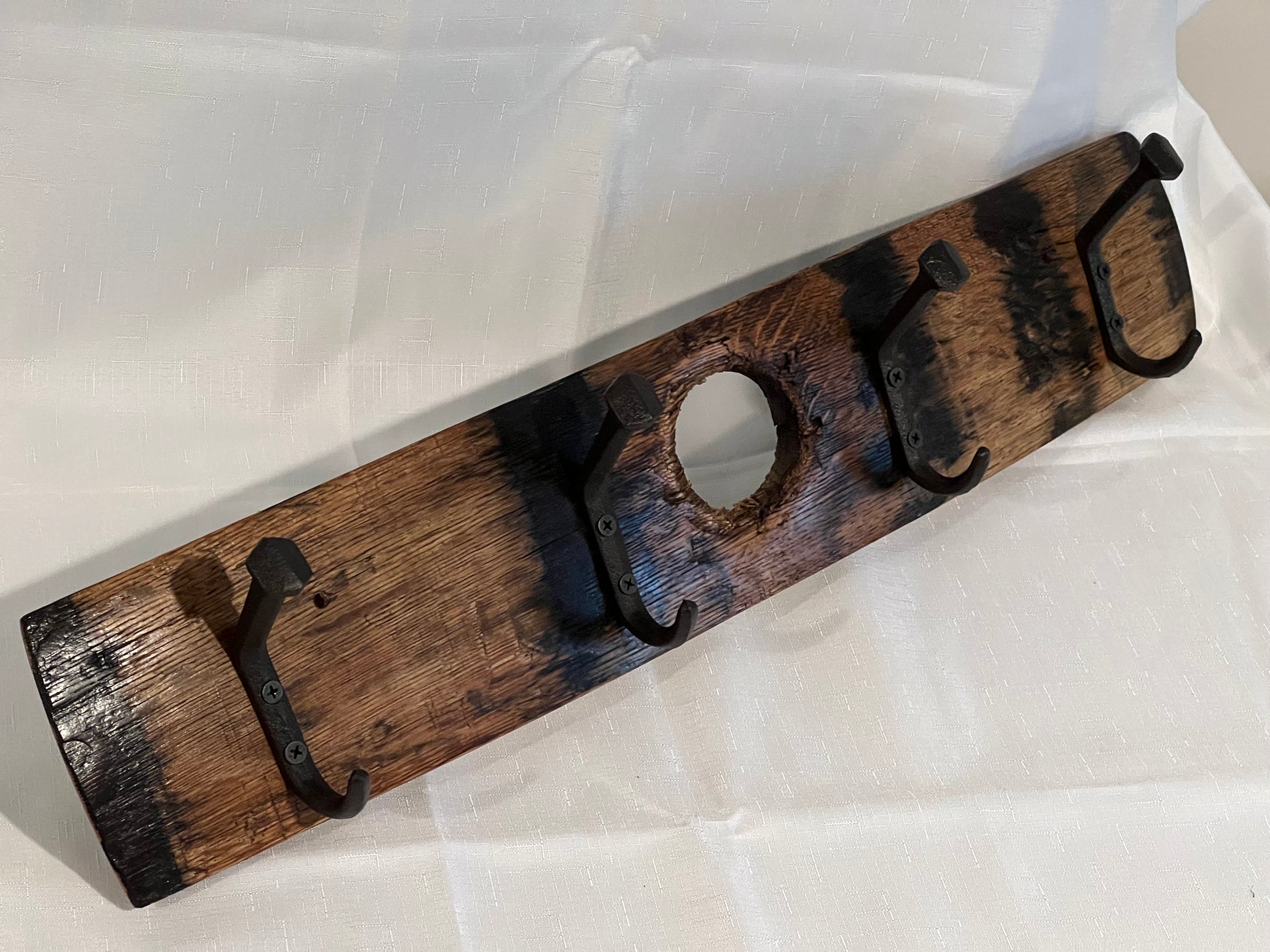 Coat rack, whiskey stave, whiskey barrel, coat hooks