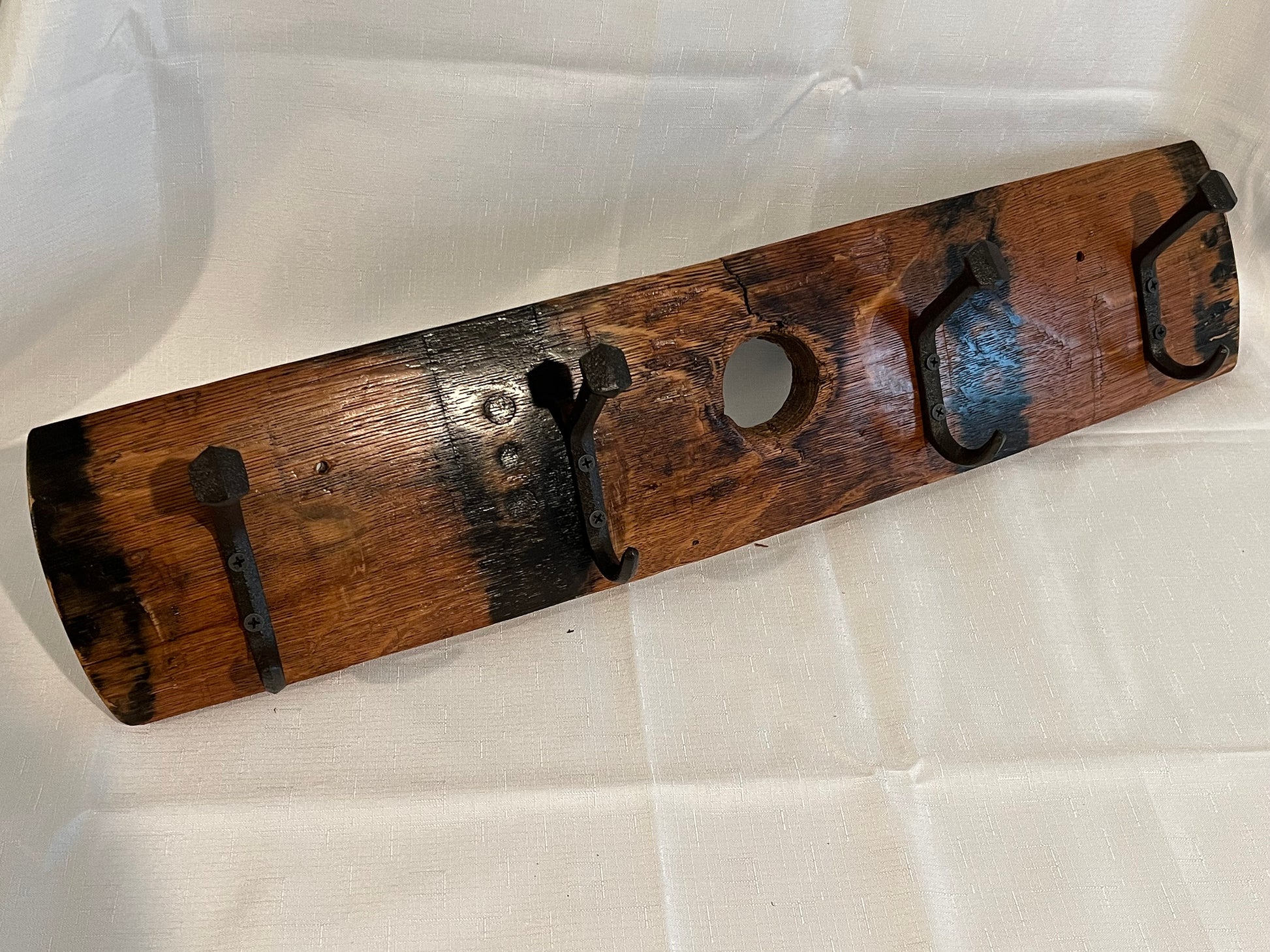 Coat rack, whiskey stave, whiskey barrel, coat hooks