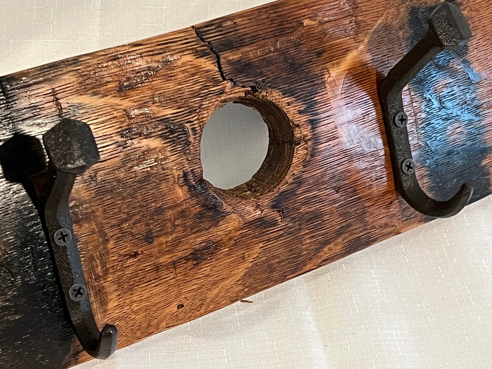 Coat rack, whiskey stave, whiskey barrel, coat hooks