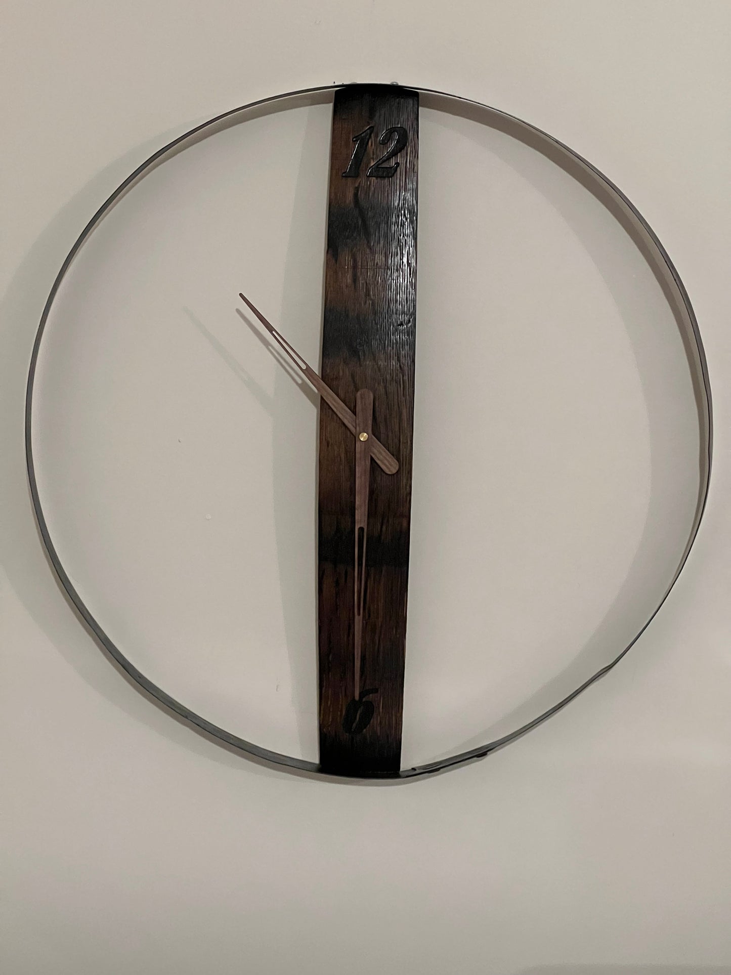 Bourbon Barrel Wall Clock, 25 3/4&quot; dia., brown walnut hands