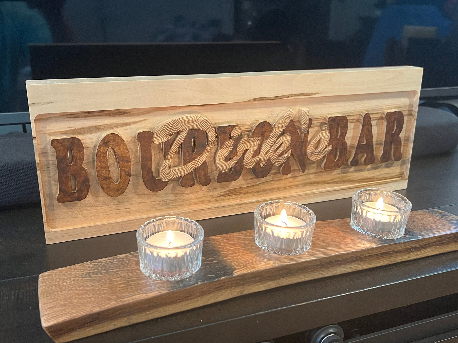 Bourbon Bar sign, personalized, maple wood