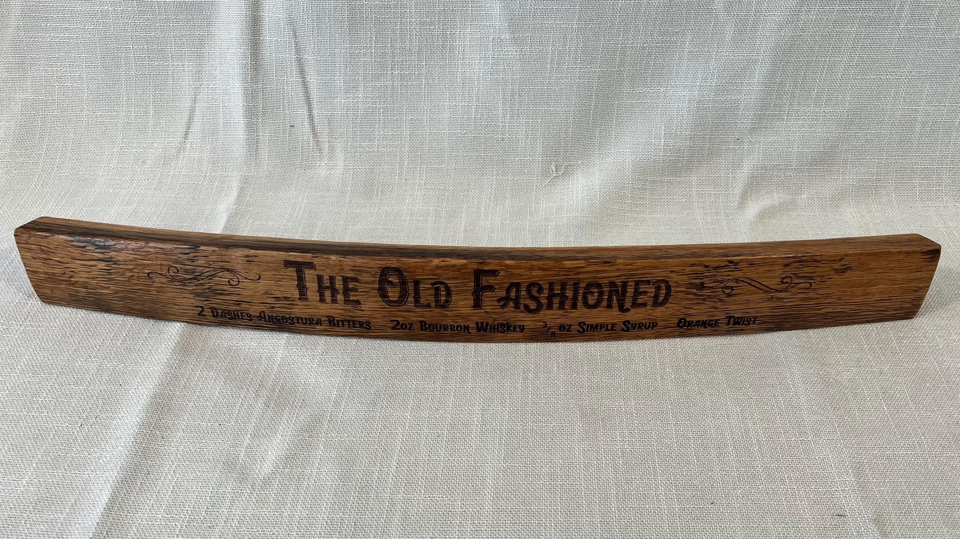 Decorative Barrel Stave with Cocktail Recipe / Sazerac, Old Fashioned, Improved Whiskey Cocktail