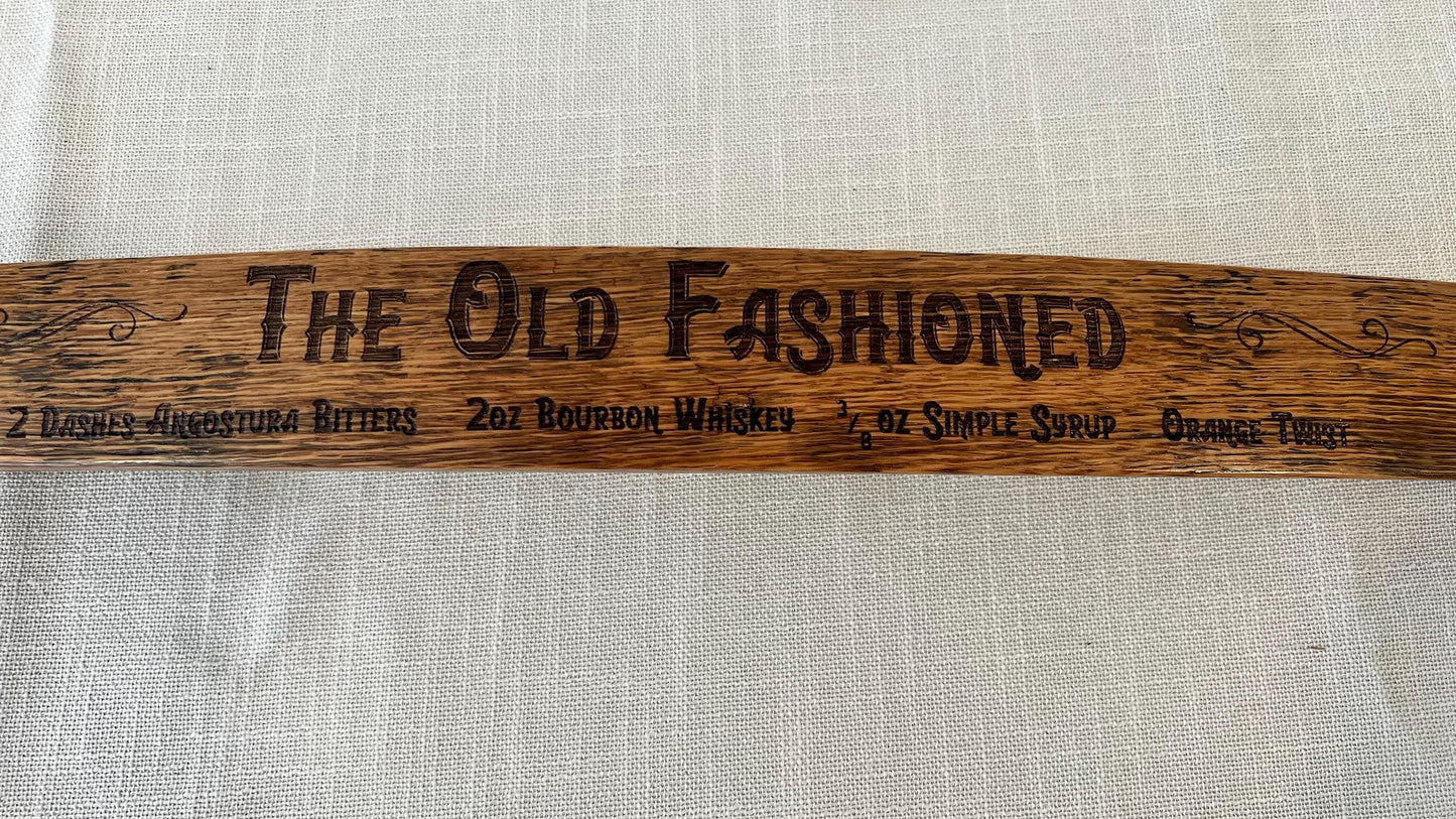 Decorative Barrel Stave with Cocktail Recipe / Sazerac, Old Fashioned, Improved Whiskey Cocktail