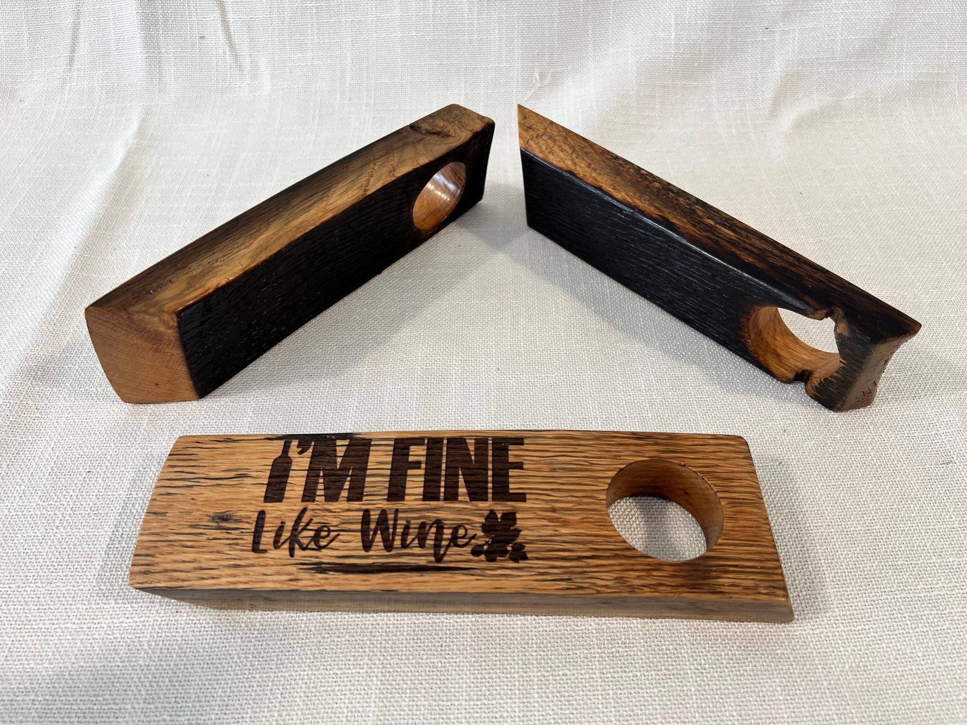 Floating Wine Bottle Holder, Made from whiskey barrel staves