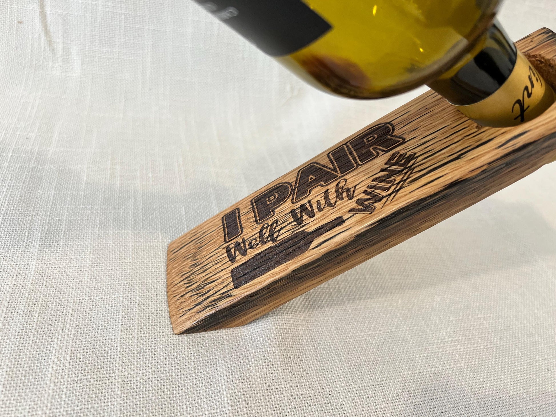 Floating Wine Bottle Holder, Made from whiskey barrel staves