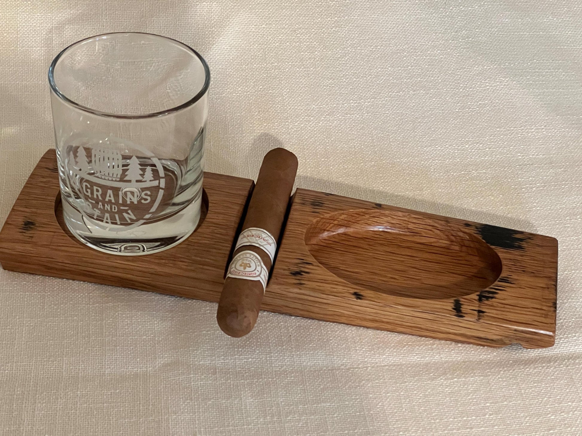 Bourbon Barrel Cigar Rest with Ashtray and Coaster / Whiskey Barrel Ashtray
