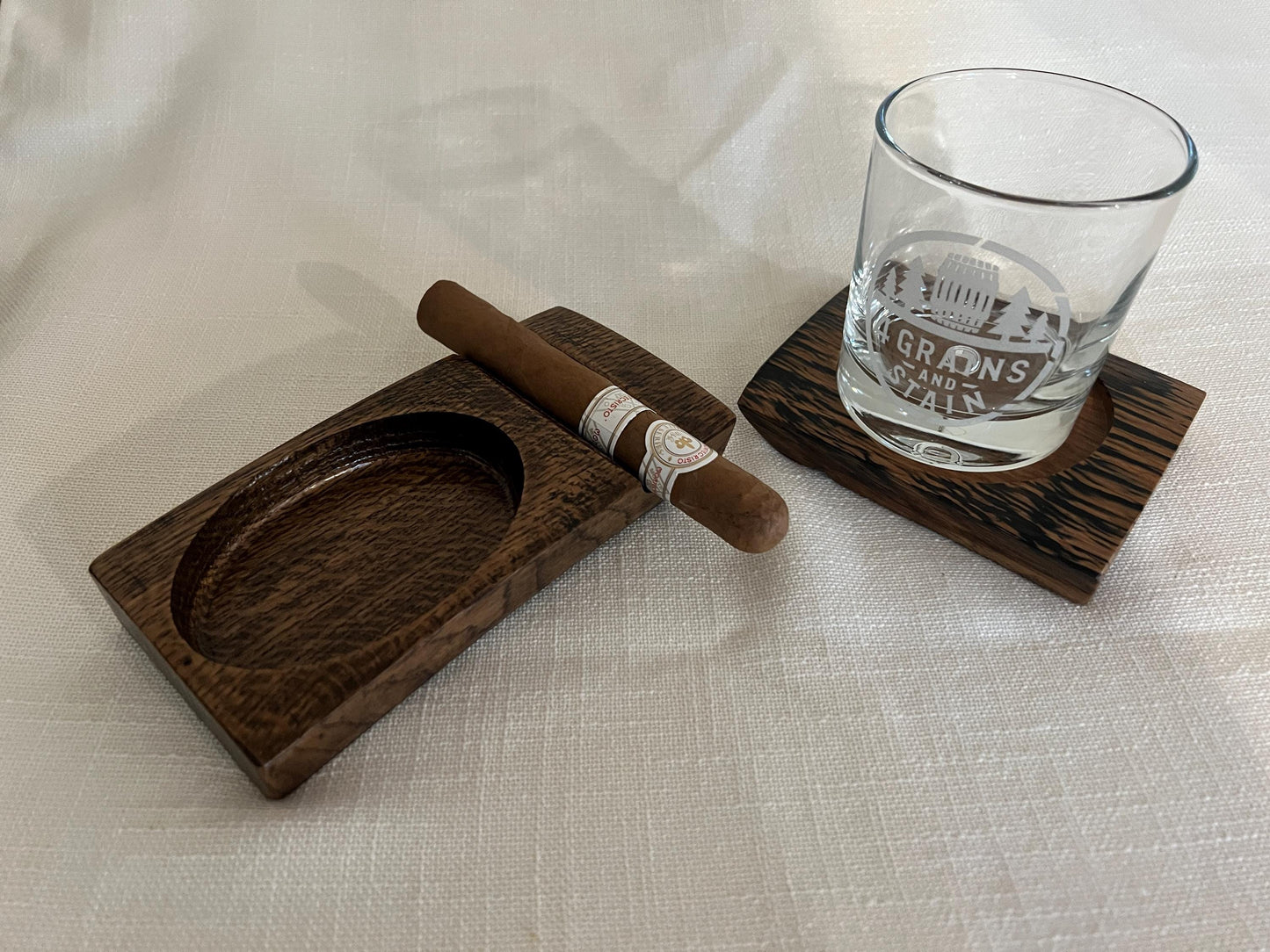 Bourbon Barrel Cigar Rest with Ashtray / Whiskey Barrel Ashtray