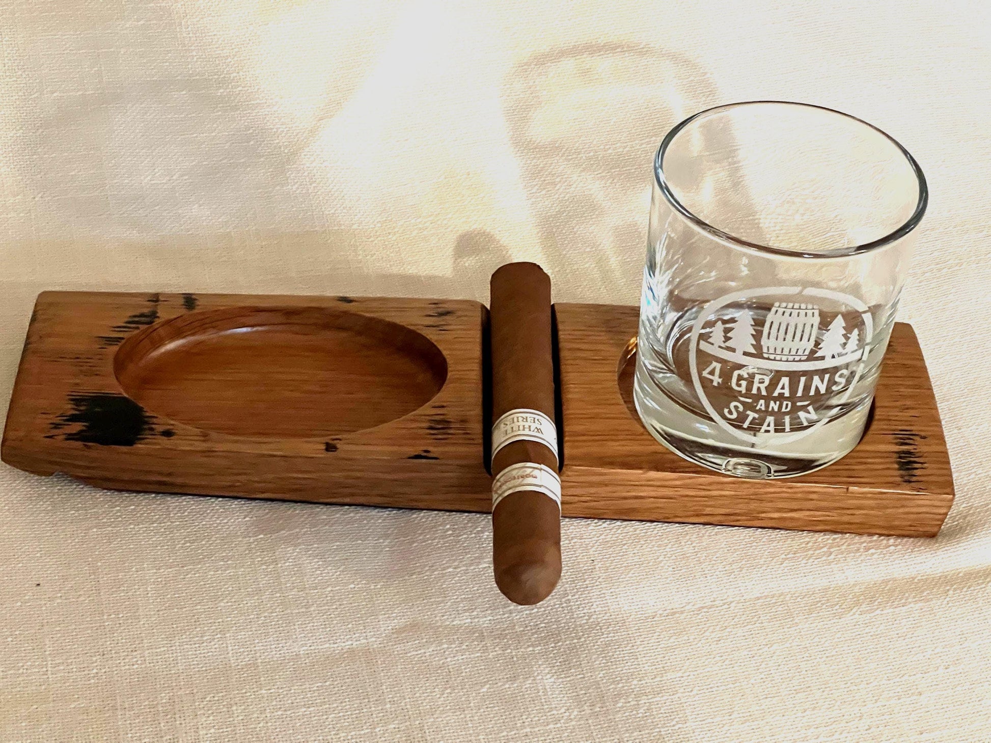 Bourbon Barrel Cigar Rest with Ashtray and Coaster / Whiskey Barrel Ashtray