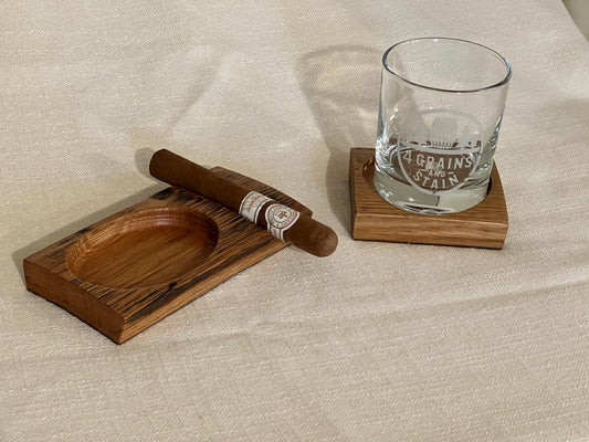 Bourbon Barrel Cigar Rest with Ashtray / Whiskey Barrel Ashtray