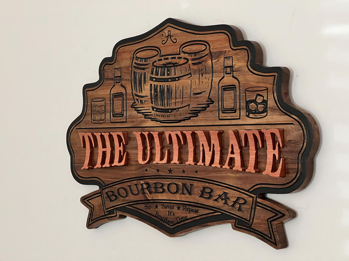 Raised Letters Personalized Wooden Bourbon Bar sign