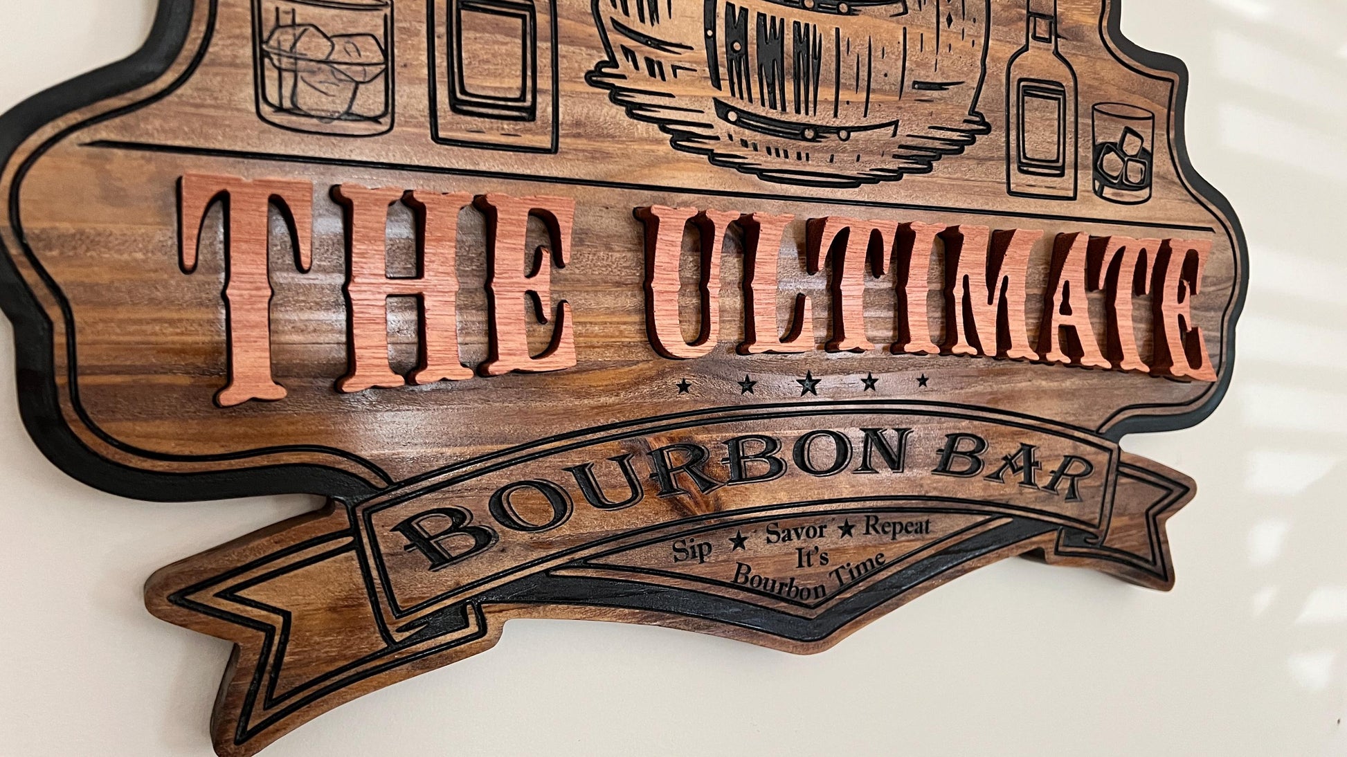 Raised Letters Personalized Wooden Bourbon Bar sign
