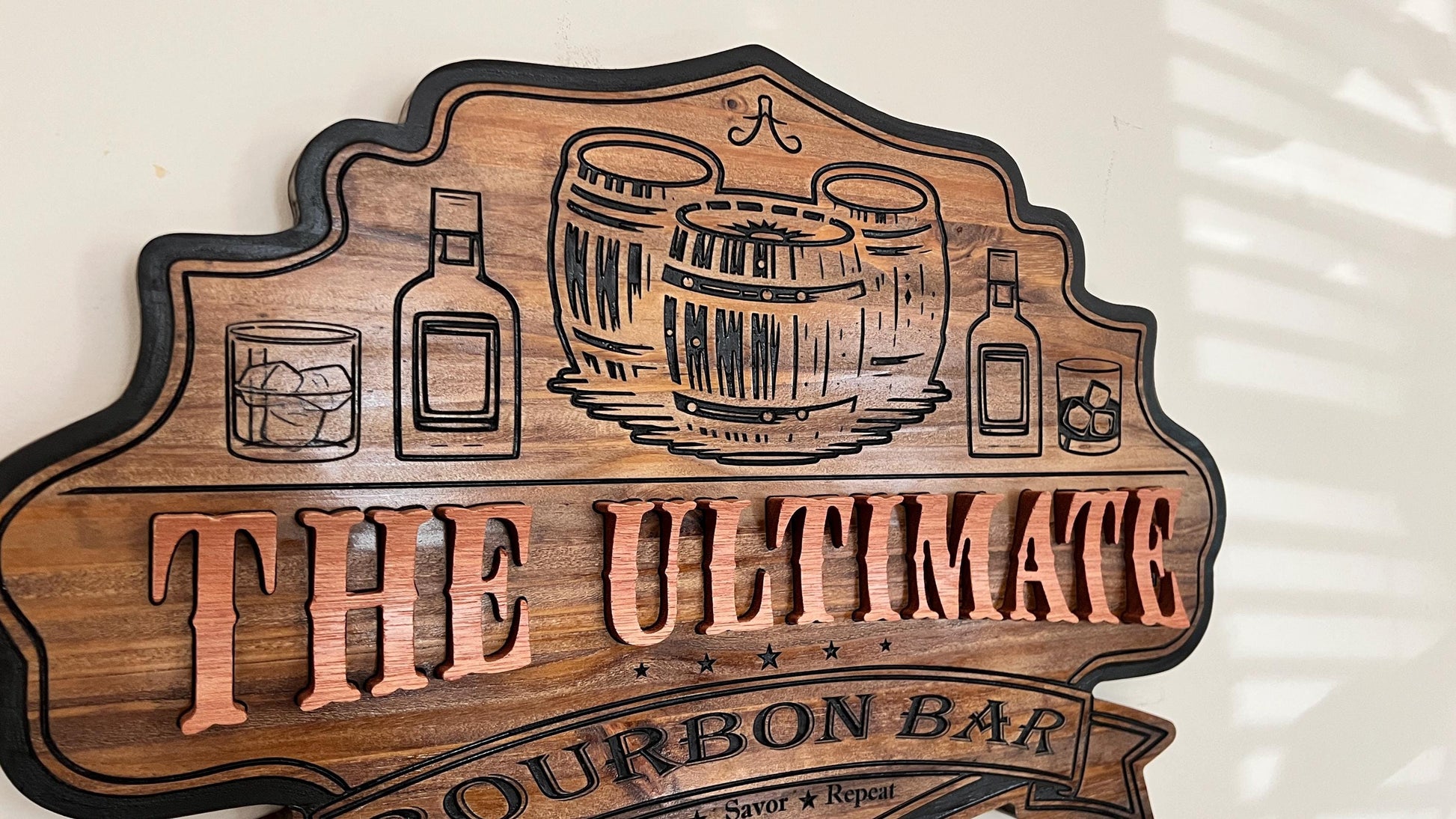 Raised Letters Personalized Wooden Bourbon Bar sign