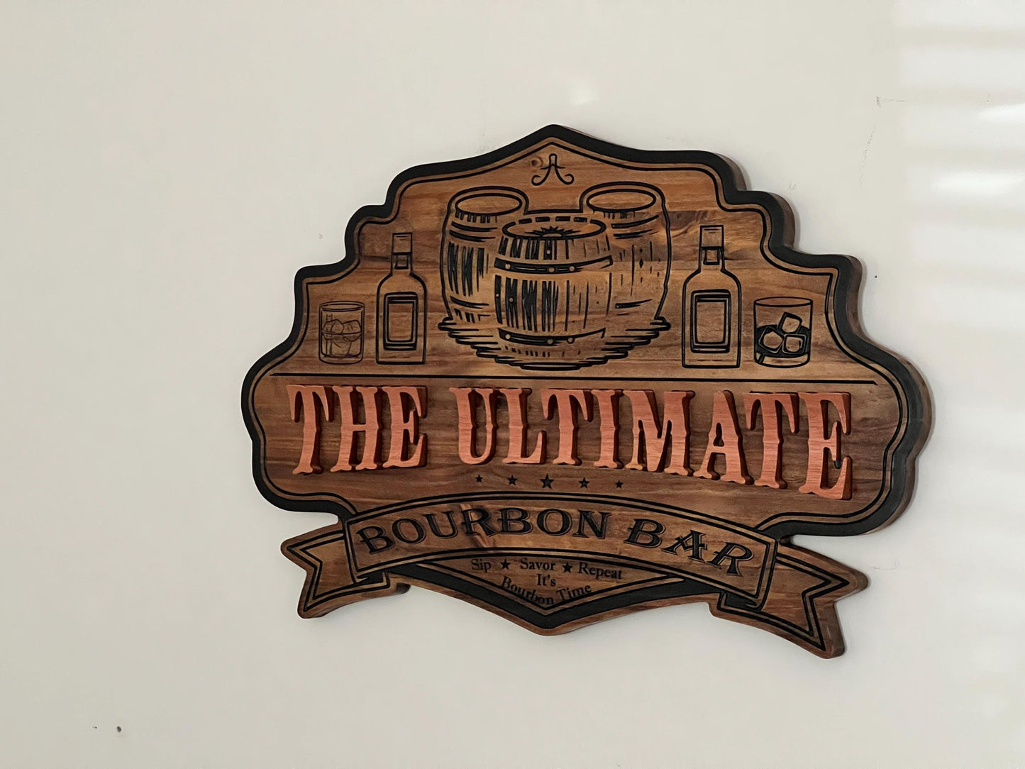 Raised Letters Personalized Wooden Bourbon Bar sign