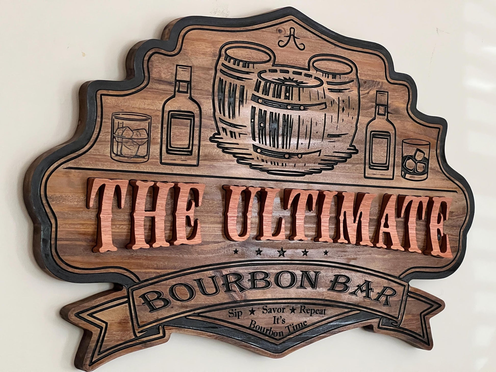 Raised Letters Personalized Wooden Bourbon Bar sign