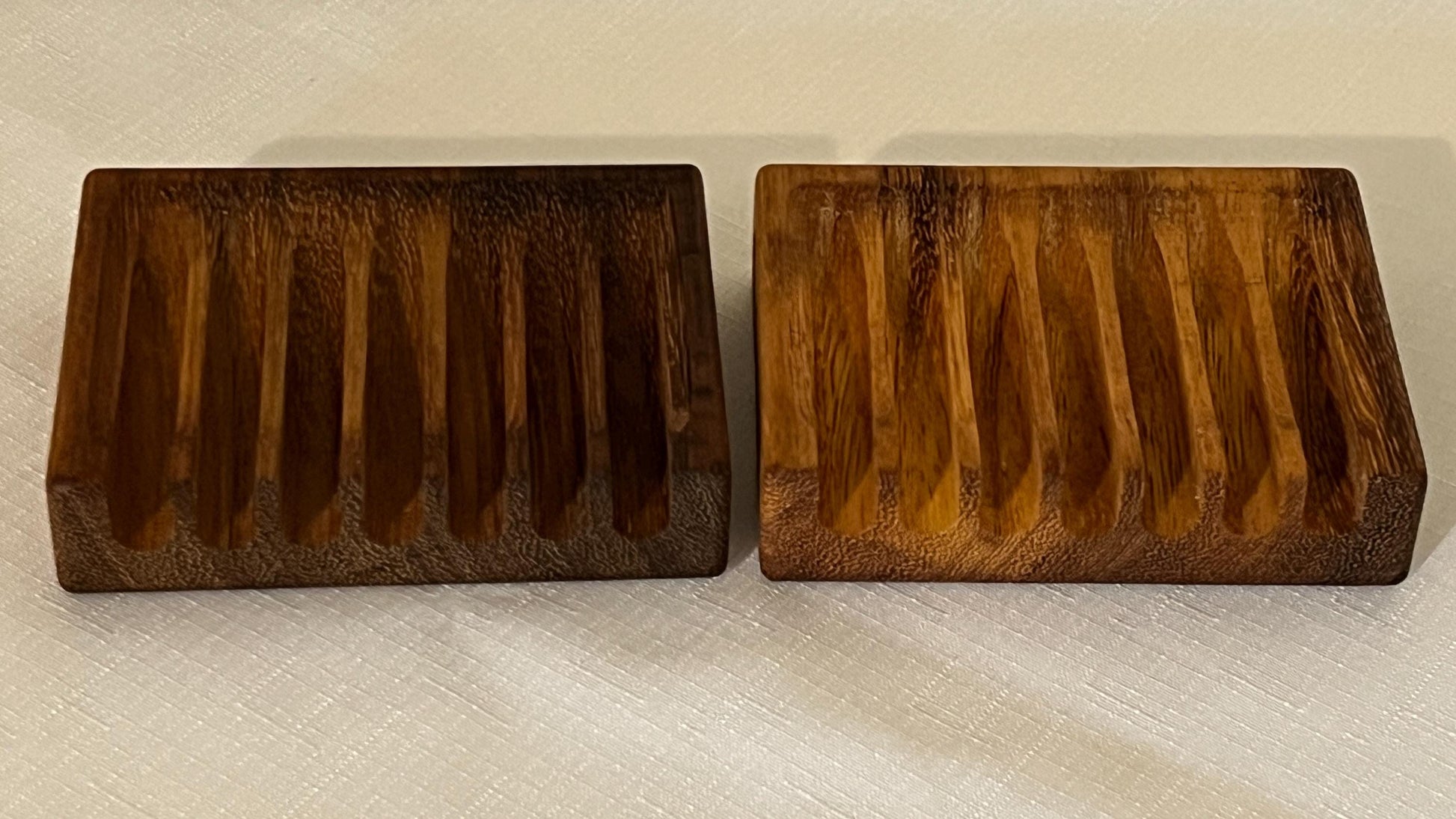Wooden Soap Dish, natural wood, African Teak (Iroko), 4 1/4" wide, self-draining