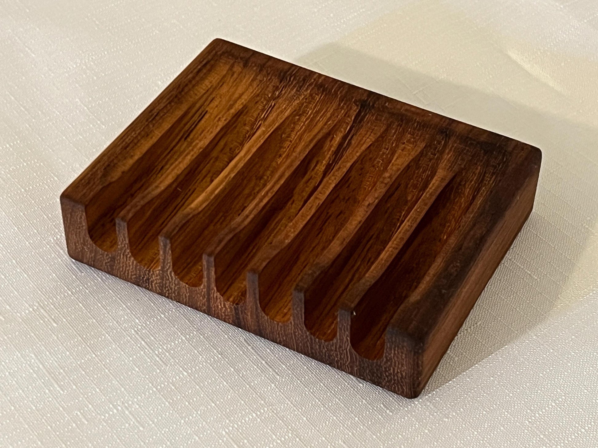Wooden Soap Dish, natural wood, African Teak (Iroko), 4 1/4" wide, self-draining
