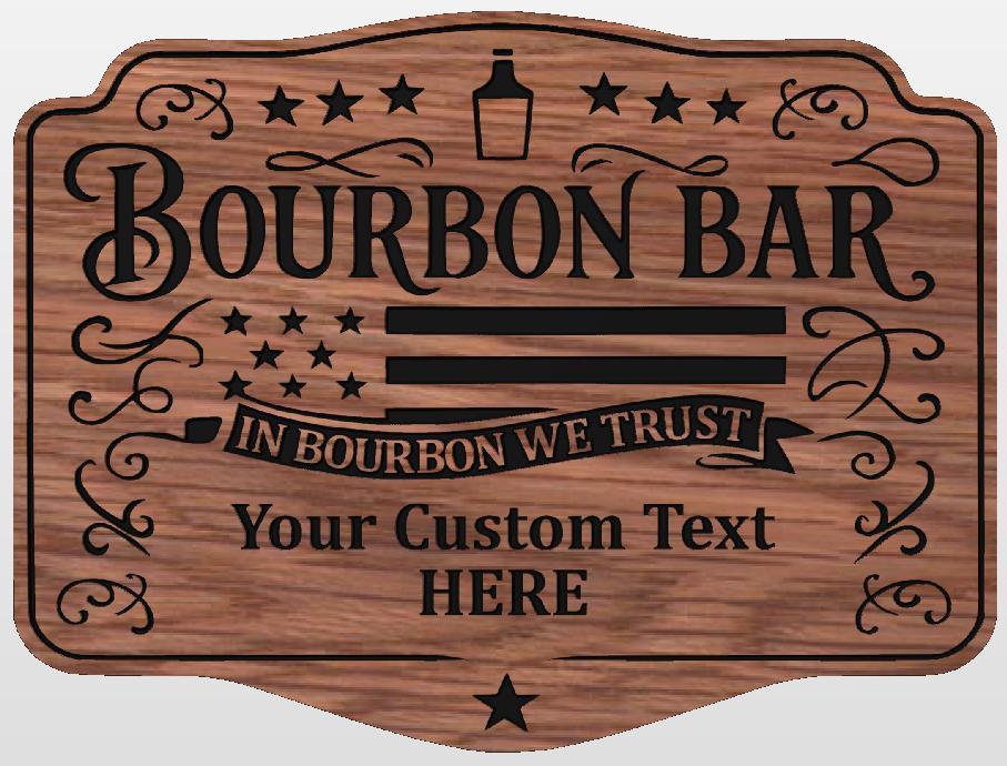 Patriotic Bourbon Bar sign, Wood, 14x11, Personalized