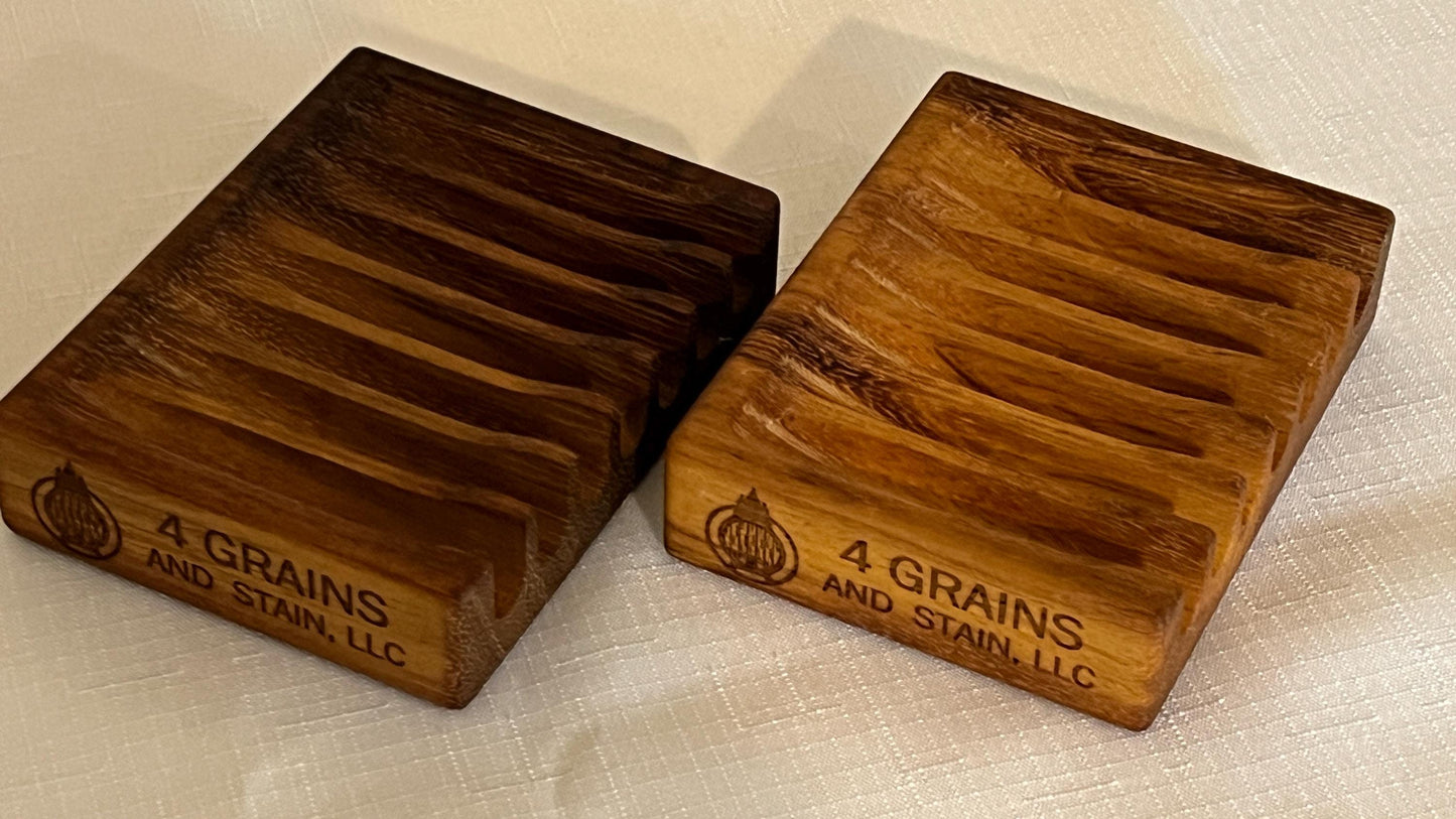 Wooden Soap Dish, natural wood, African Teak (Iroko), 4 1/4" wide, self-draining