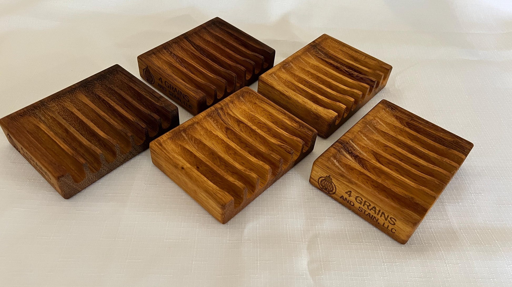 Wooden Soap Dish, natural wood, African Teak (Iroko), 4 1/4" wide, self-draining