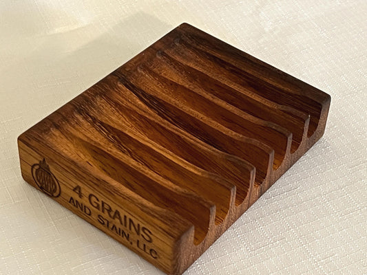 Wooden Soap Dish, natural wood, African Teak (Iroko), 4 1/4" wide, self-draining