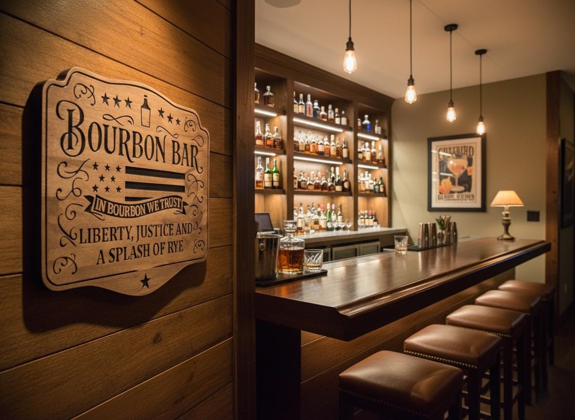 Patriotic Bourbon Bar sign, Wood, 14x11, Personalized