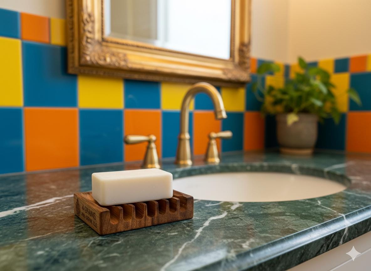 Wooden Soap Dish, natural wood, African Teak (Iroko), 4 1/4" wide, self-draining