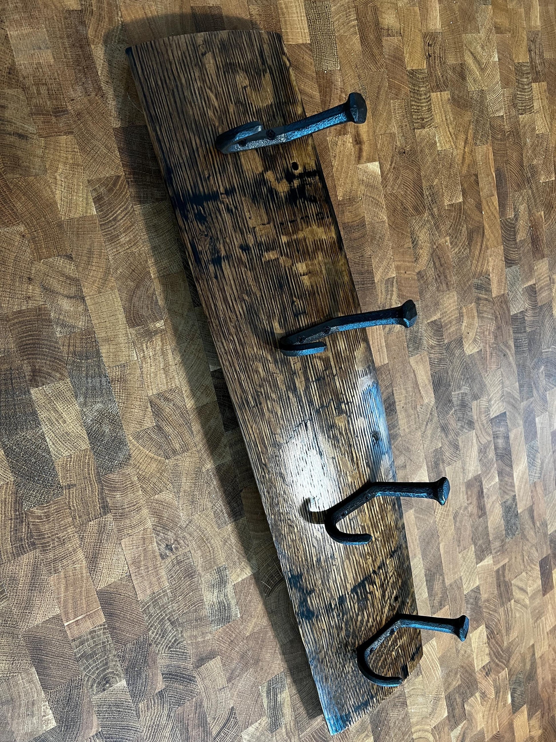 Bourbon Barrel Stave Coat Rack, Stained, 24in