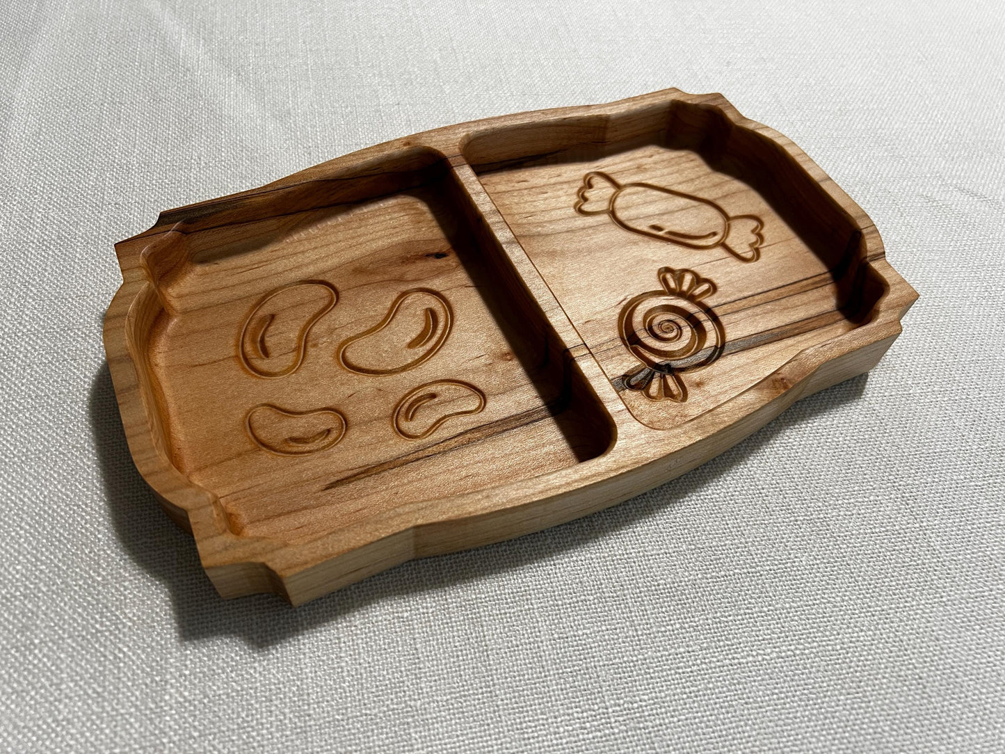 Handcrafted Wooden Candy Dish • Two‑Compartment Snack Tray • Walnut Cherry Maple • CNC Engraved Candy Bowl • Handmade Wood Gift