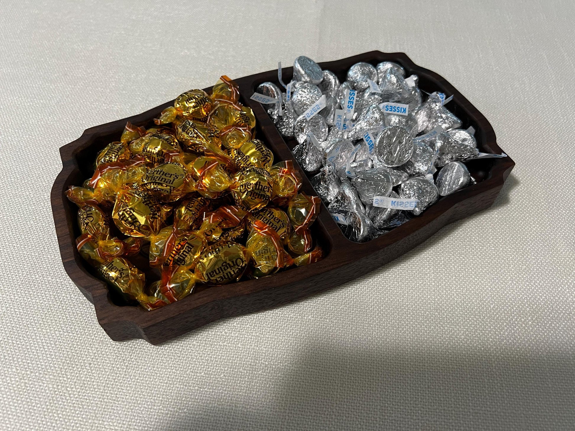 Handcrafted Wooden Candy Dish • Two‑Compartment Snack Tray • Walnut Cherry Maple • CNC Engraved Candy Bowl • Handmade Wood Gift