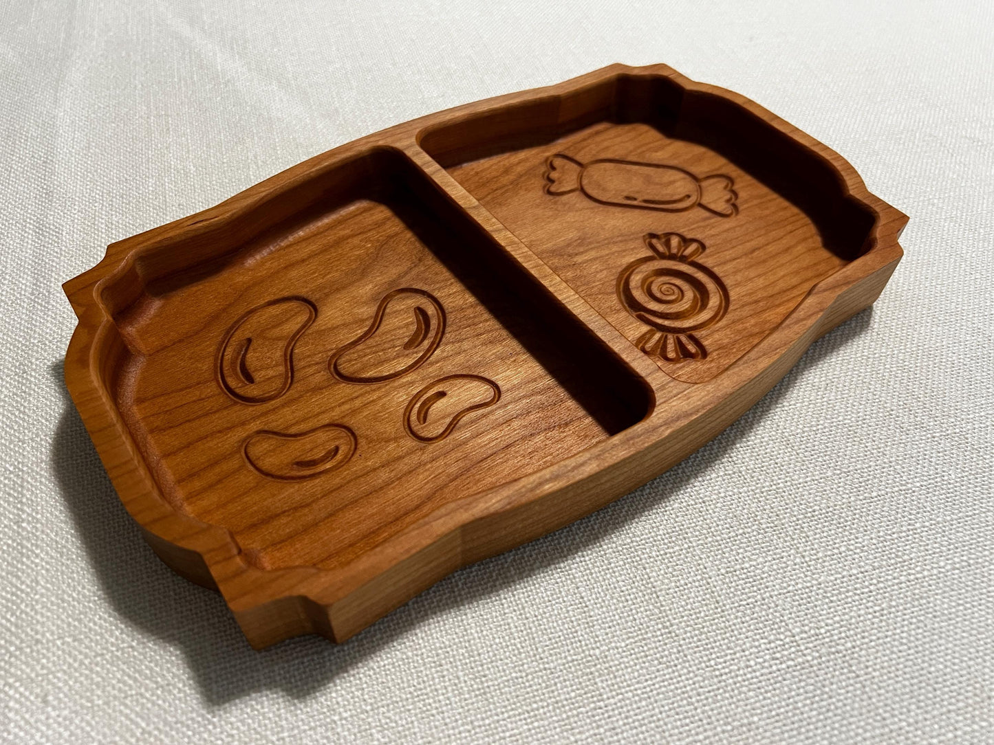 Handcrafted Wooden Candy Dish • Two‑Compartment Snack Tray • Walnut Cherry Maple • CNC Engraved Candy Bowl • Handmade Wood Gift