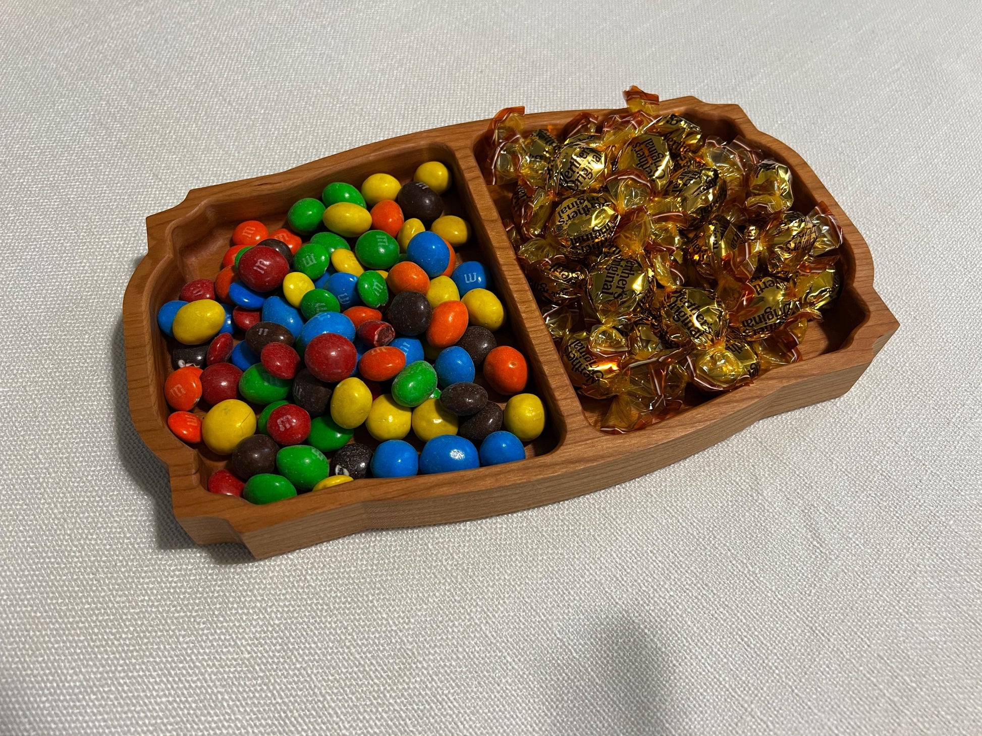 Handcrafted Wooden Candy Dish • Two‑Compartment Snack Tray • Walnut Cherry Maple • CNC Engraved Candy Bowl • Handmade Wood Gift