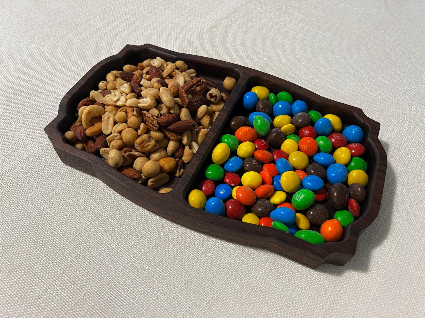 Handcrafted Wooden Candy Dish • Two‑Compartment Snack Tray • Walnut Cherry Maple • CNC Engraved Candy Bowl • Handmade Wood Gift