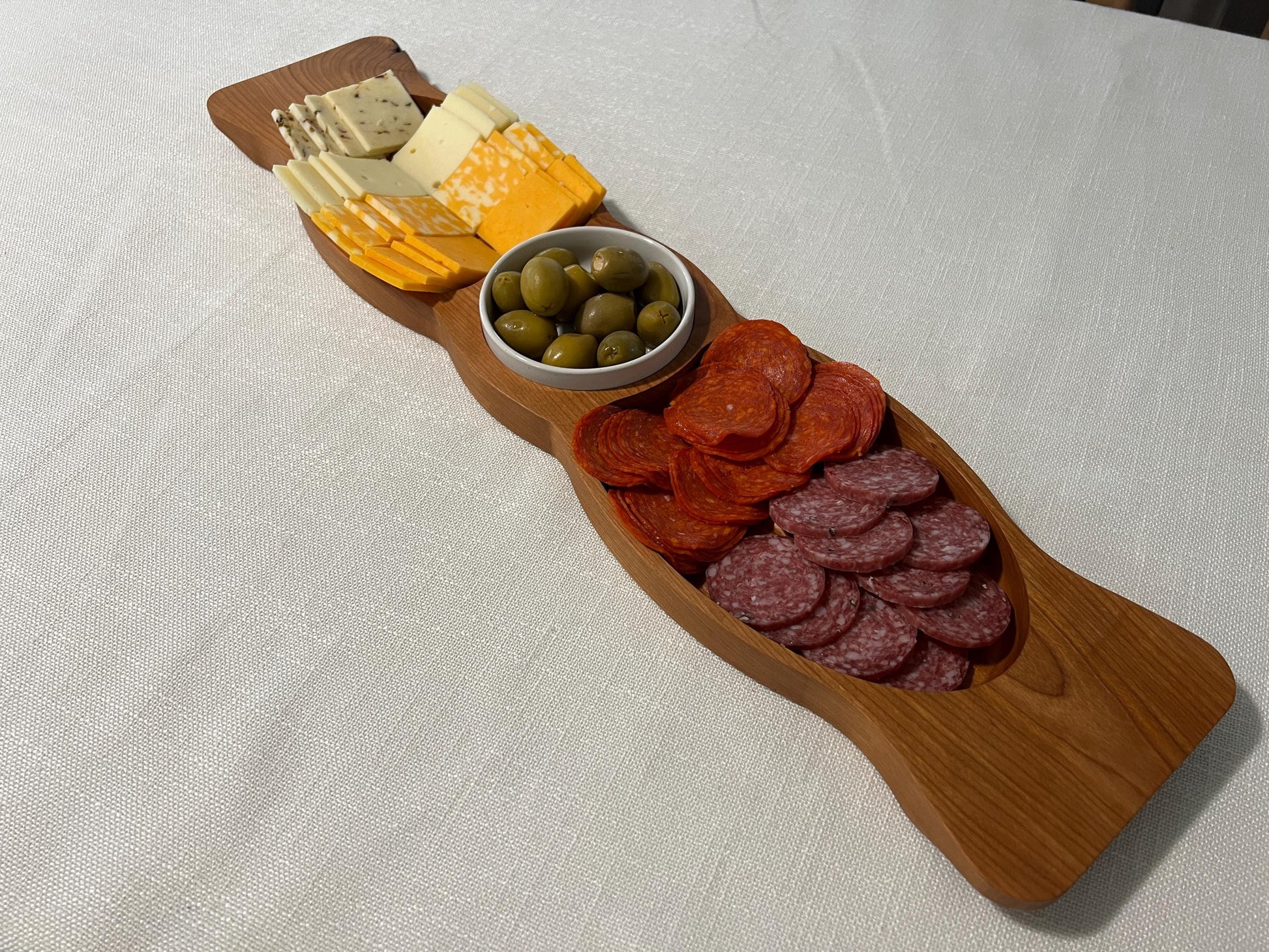 Handcrafted Cherry Wood Cheese & Pepperoni Tray • Charcuterie Board with Compartments • Hardwood Snack Platter • Handmade Serving Tray