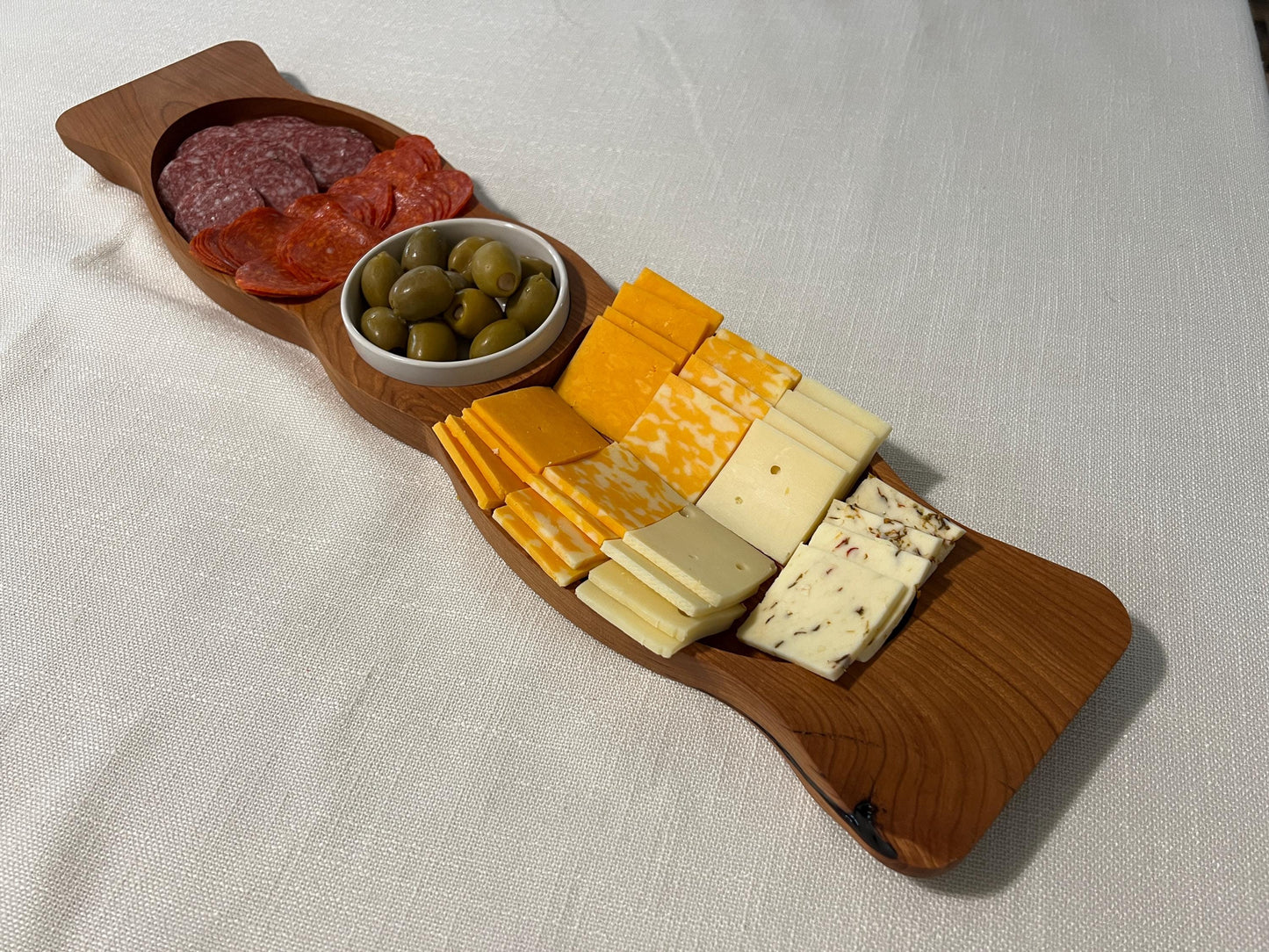 Handcrafted Cherry Wood Cheese & Pepperoni Tray • Charcuterie Board with Compartments • Hardwood Snack Platter • Handmade Serving Tray